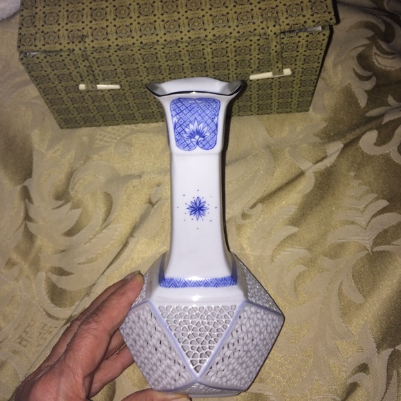 Vintage rare, vase in decorative green floral case. - Picture 1 of 9